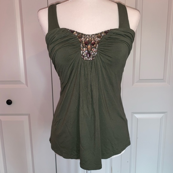 White House Black Market Tops - White House Black Market Green jeweled halter top